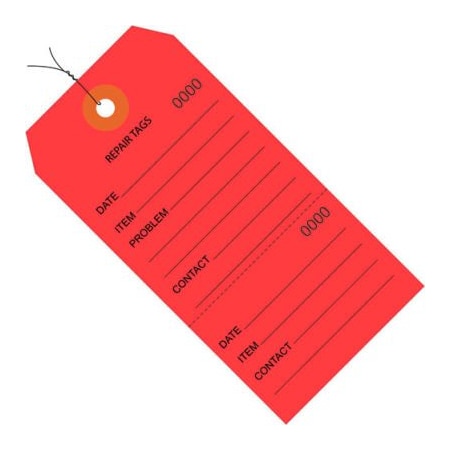 Box Packaging Global Industrial Consecutively Repair Tag Pre Wired#5 4-3/4inL x 2-3/8inW Red 1000/Pk G26201W